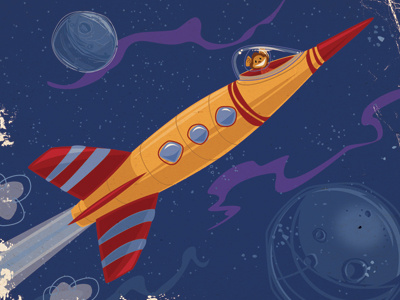 Rocket app blue illustrator monkey red retro rocket space yellow