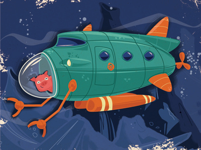 Research Sub app blue diving green illustrator orange pig pink sub submarine under water