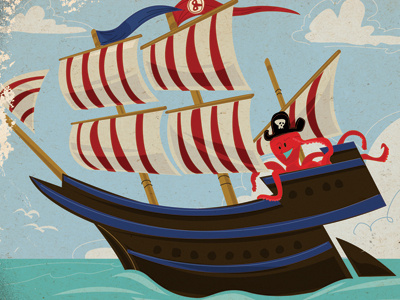 Galleon app blue brown galleon illustrator octopus orange pirate red ship tall ship