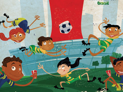 Coke Brazil World Cup football fun green illustrator red soccer stadium.