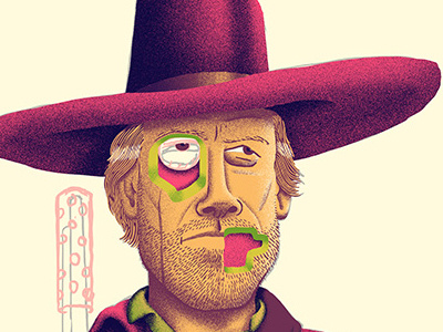 Clint WIP colors cowboy eastwood gun hat illustration portrait robot