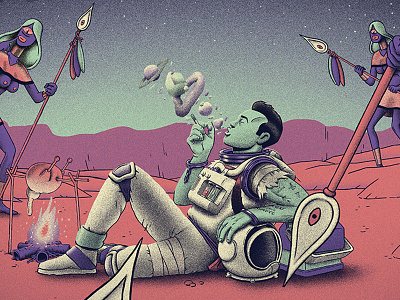 Dribbbl astronaut cigaret cosmonaut explorer mars planet smoking space spaceman spacesuit stars