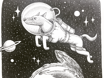 Laïka dog doodle drawing illustration sketchbook sky space staedtler stars moleskine