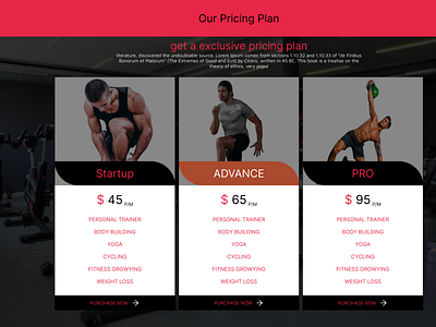 Pricing page deisgn | gym website pricing page | producte price