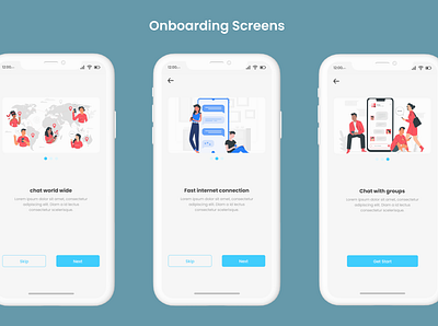 onboarding screens for a chat app android app design chat app design ios messenger mobile onboarding screen ui ui ux uiux ux