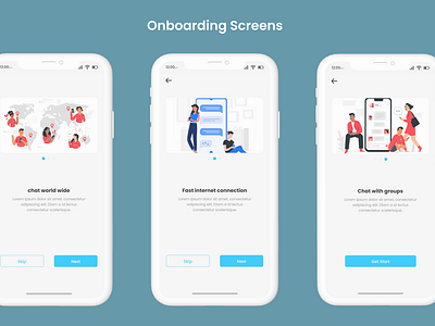 onboarding screens for a chat app