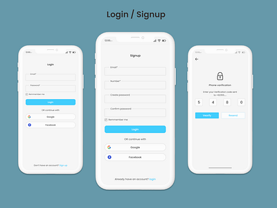 login and signup screens