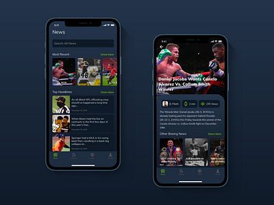 Sports News App boxing design mobile mobile app sports ui ux