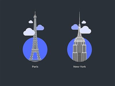 Footer contact Babbler blue clouds eiffel tower empire state building flat graphic design grey illustrator new york paris sky vector