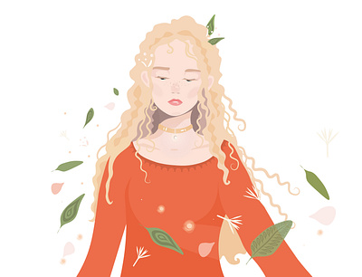 Catch the wind adobe illustrator character design curly cute design girl illustration nature vector wind