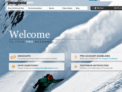 Pro Account Welcome apparel dashboard ecommerce georgia outdoor welcome