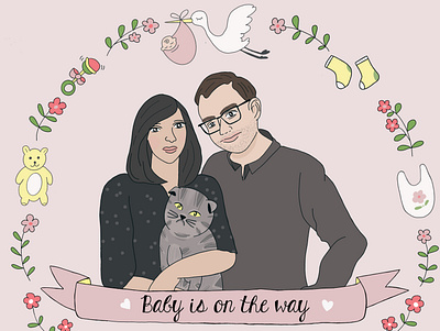 Pregnancy Announcement big news cat couple family flat illustration illustration pregnant procreateapp