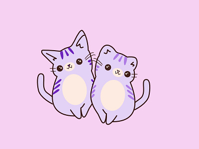 Two purple cats flat design illustration