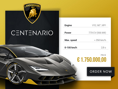 Lamborghini Centenario UI Car Card by Goran Bule on Dribbble