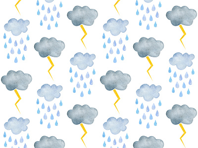 Stormy weather fabric illustration kids design seamless pattern wallpaper watercolor