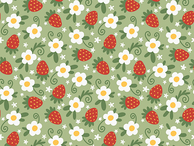 Strawberries doodle fabric graphic design hand drawn illustration kids design seamless pattern wallpaper