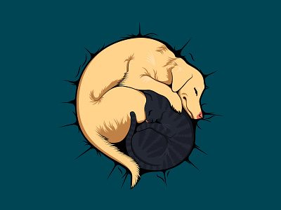 Buddy Nap Time blanket cat comfort dog duvet illustration nap vector