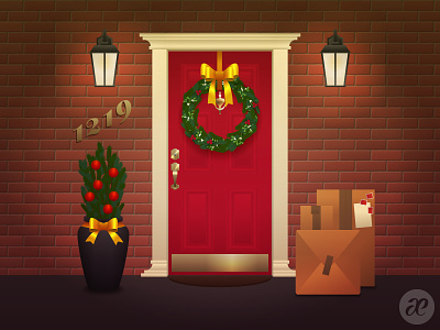 Knock, knock! christmas digital illustration vector