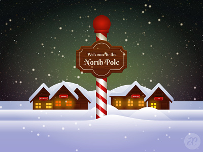 Up at the North Pole christmas digital illustration vector