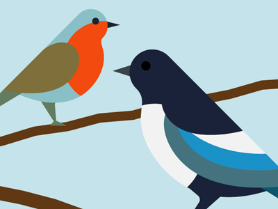 Robin & Pica digital illustration vector