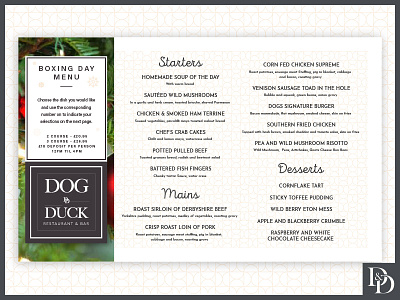 The Dog And Duck Boxing Day Menu Early Design bar boxing day christmas festive restaurant restaurant branding
