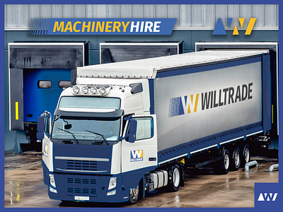 Willtrade Logo blue blue and yellow logistics logo logo design machinery trade transport transports truck will willtrade