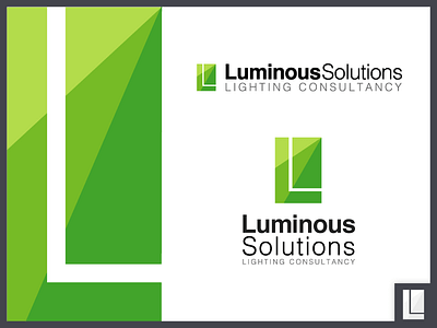 Luminous Solutions Lighting Consultancy Logo bigonmedia branding consultancy green helvetica light lighting lighting design logo rectangle triangle