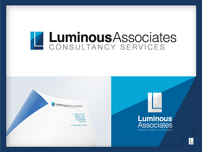 Luminous Associates Logo Design blue branding consultancy letterhead lighting logo