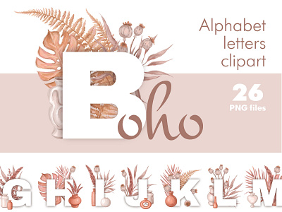Boho letter clipart abc boho clipart abc letter set png files bohemian abc boho letter png floral alphabet clipart watercolor alphabet