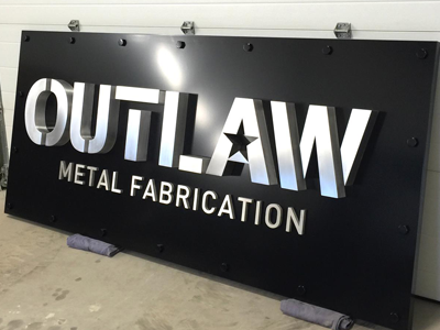 Signage - Outlaw Metal Fabrication aluminum sign branding environmental fabrication industrial laser cut logo metal outlaw raw signage water jet