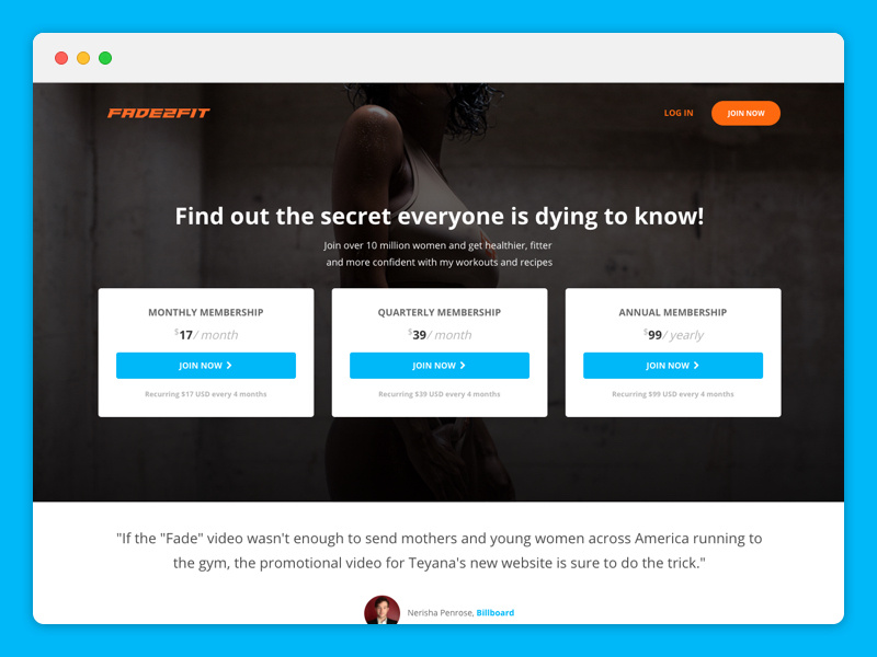 Fade2Fit Early Explorations subscription ux ui web website