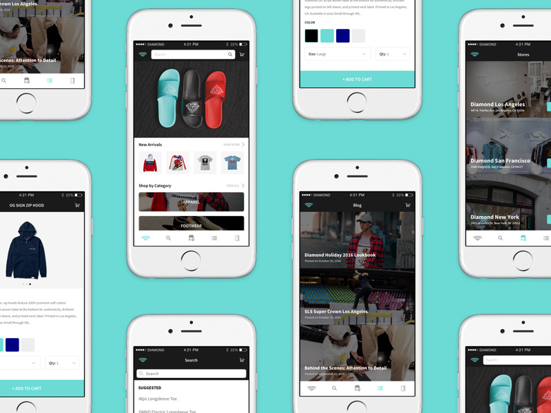 Diamond Supply App ux ui ios ecommerce streetwear