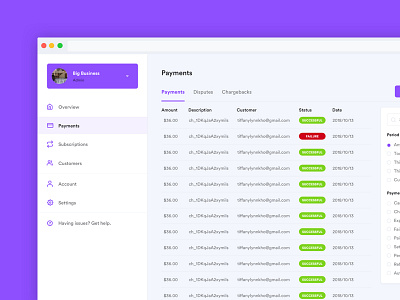 Dashboard for Payments App dashboard payments ui ux web
