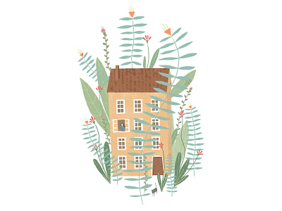 Spring cat fowers house houses illustration photoshop plants spring window