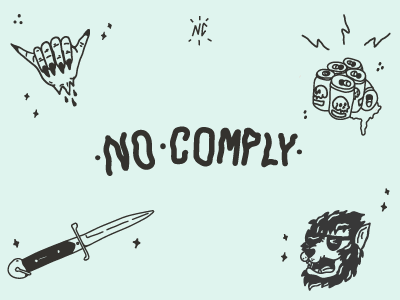 No Comply austin handdrawn skateboarding