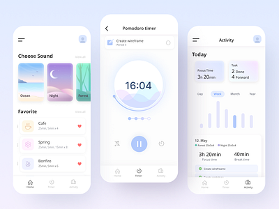 Pomodoro Timer - Mobile App mobile app mobile design music music app pomodoro study app time management timer timer app ui ux design