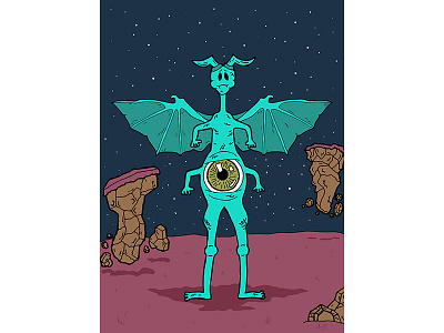 Uncomfortable Alien ahh real monsters alien eyeball flat floating horns illustration space stars wings