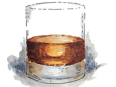 Bourbon, Neat bourbon cocktail design food hand painted illustration magazine design pen and ink spot illustration watercolor