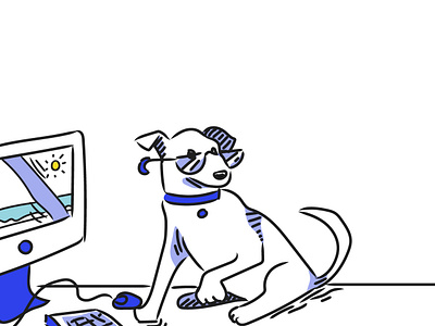 Office Dog blue cute dog dog illustration doodle illustration line drawing office puppy