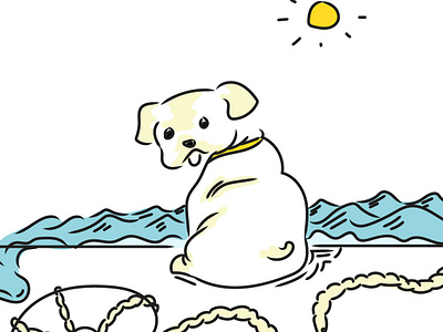 Lifeguard Dog beach blue cute dog illustration lifeguard line drawing puppy yellow