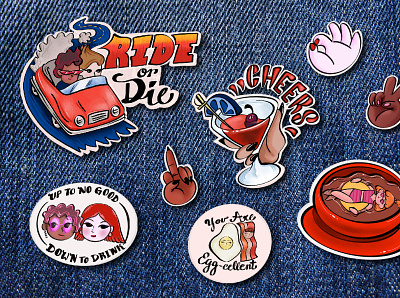 Girl Gang Sticker Pack brunch cheers drinks feminism feminist art girlgang illustraion illustration illustration art illustrator instagram ladies pins puns ride or die stickers up to no good