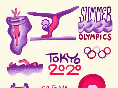 Olympics Stickers Pt 2 diving gymnastics illustration japan olympics procreate summer swimming tokyo