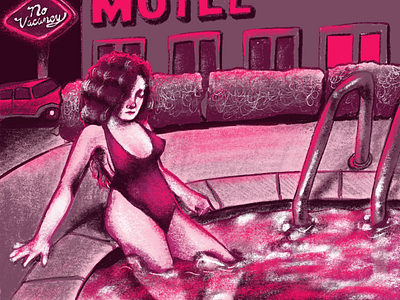 Neon dream art bright drawing girl illustration illustrator motel neon pink pool procreate warm colors