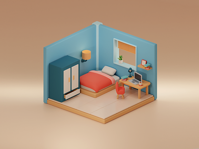 Something cube 01 3d bedroom cute house illustration isometric lowpoly room