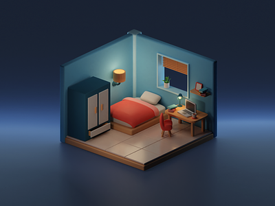 Something cube 02 3d bedroom cute house illustration isometric lowpoly room