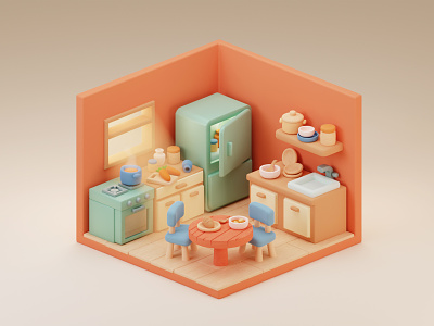 Something cube 03 3d cute graphic design house illustration isometric kitchen lowpoly
