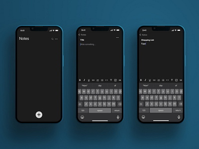 Notes App - iOS Dark Mode darkmode ios minimalist mobile ui