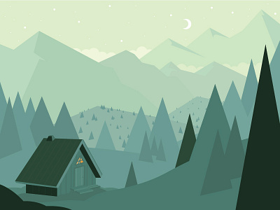 Cabin in the mountains cabin clouds colorado dusk forest illustration moon mountains outdoors trees