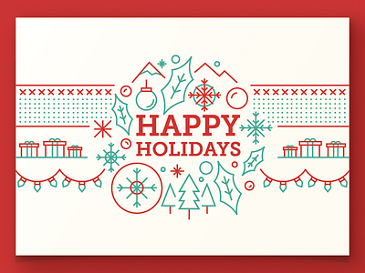 Holiday card card christmas festive happy holidays holiday holiday card lights presents snowflakes trees