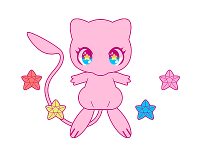 Wishing Star adobe illustrator design fanart gaming graphic design illustration kawaii mew nintendo pink pokemon rainbow stars